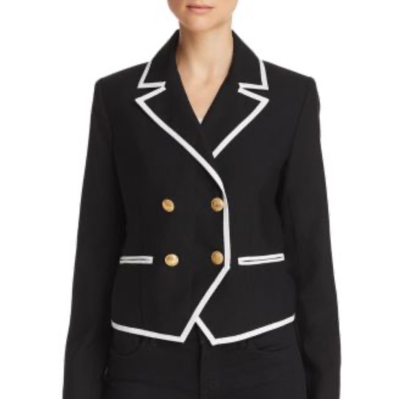 Frame Contrast Trim Double Breasted Wool Blazer Jacket  Black White Size 2 - Picture 1 of 11